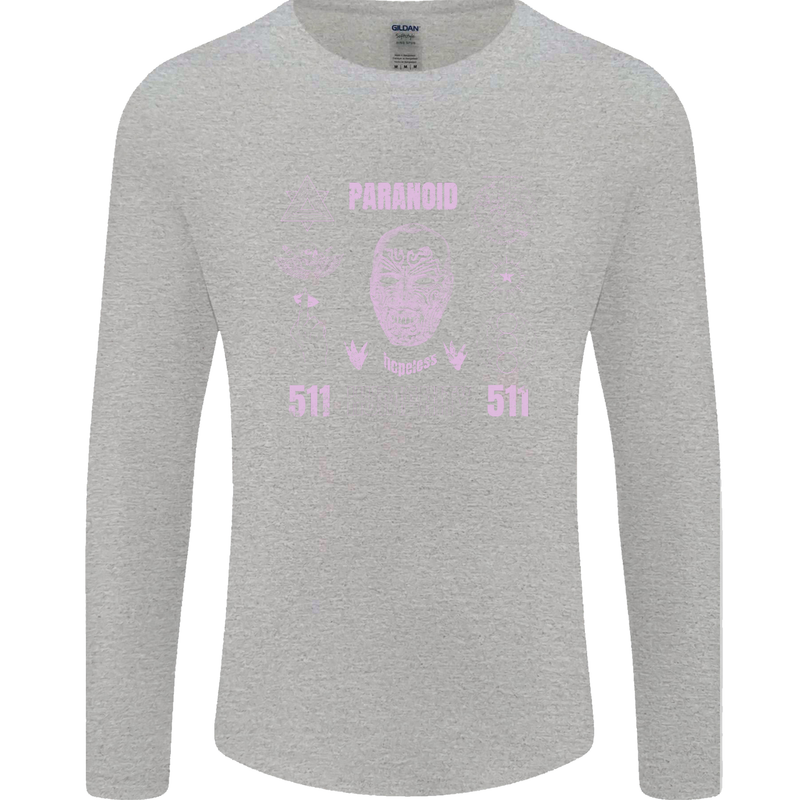 Paranoid Conspiracy Skull Mens Long Sleeve T-Shirt Sports Grey