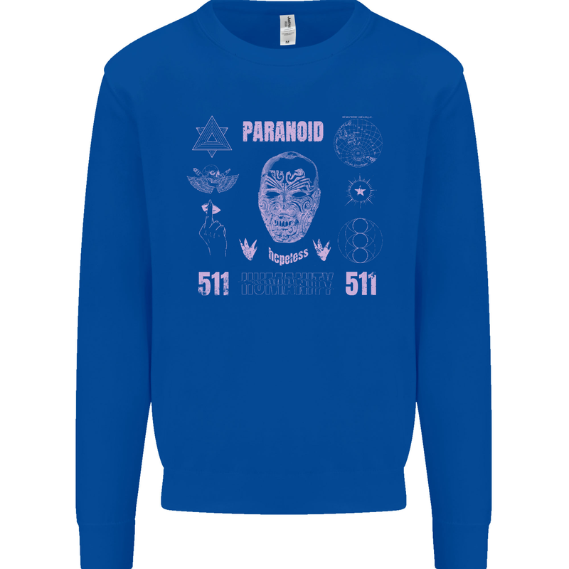 Paranoid Conspiracy Skull Mens Sweatshirt Jumper Royal Blue