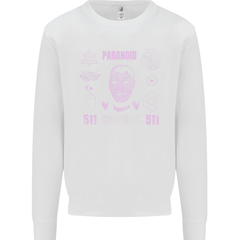 Paranoid Conspiracy Skull Mens Sweatshirt Jumper White