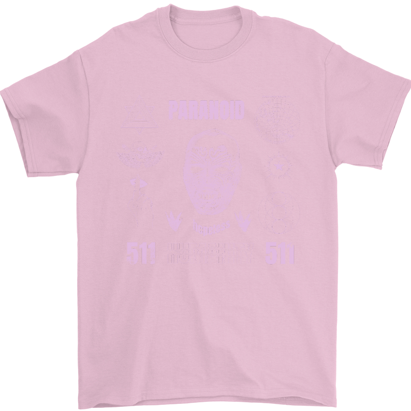 Paranoid Conspiracy Skull Mens T-Shirt Cotton Gildan Light Pink