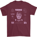 Paranoid Conspiracy Skull Mens T-Shirt Cotton Gildan Maroon