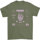 Paranoid Conspiracy Skull Mens T-Shirt Cotton Gildan Military Green
