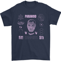 Paranoid Conspiracy Skull Mens T-Shirt Cotton Gildan Navy Blue