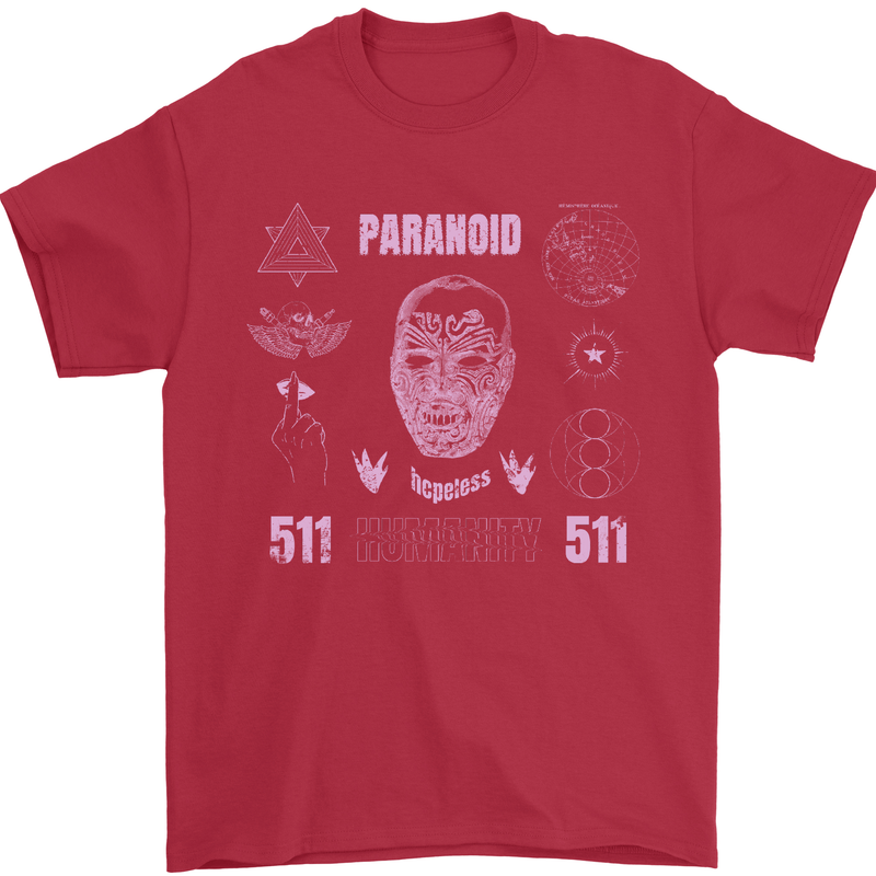 Paranoid Conspiracy Skull Mens T-Shirt Cotton Gildan Red