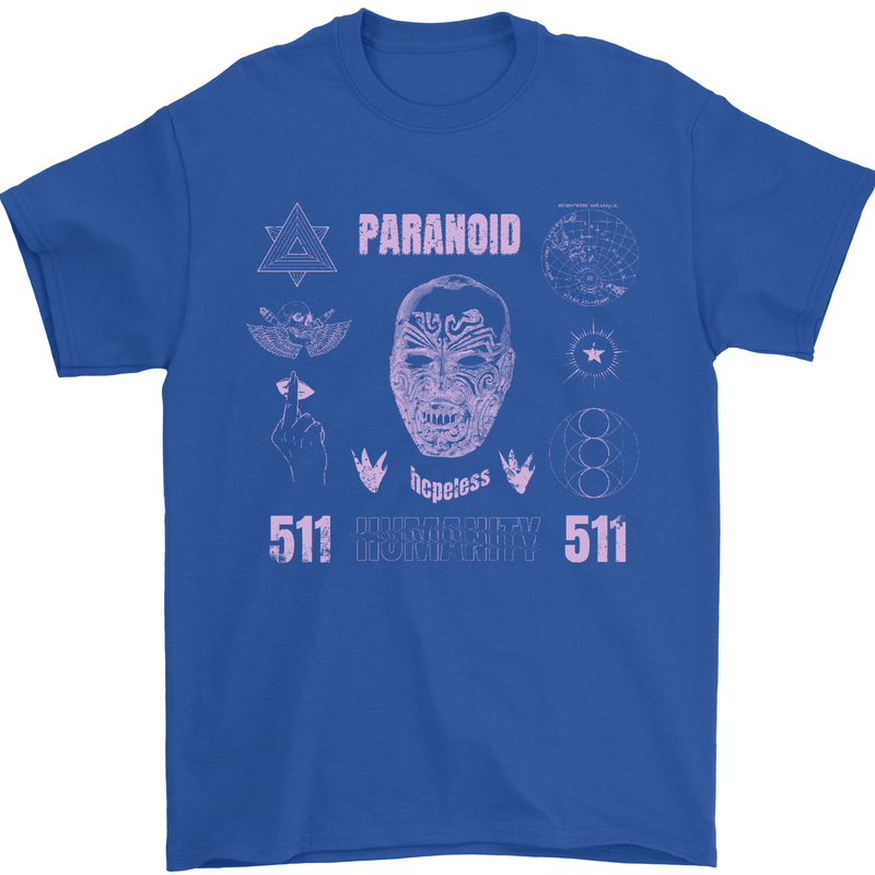 Paranoid Conspiracy Skull Mens T-Shirt Cotton Gildan Royal Blue