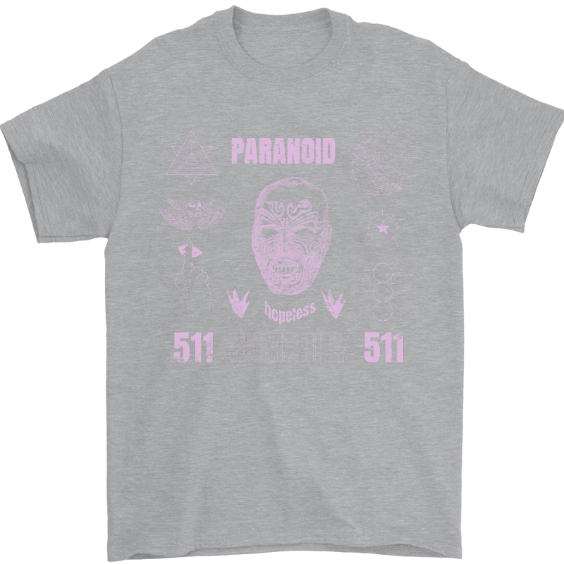 Paranoid Conspiracy Skull Mens T-Shirt Cotton Gildan Sports Grey