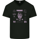 Paranoid Conspiracy Skull Mens V-Neck Cotton T-Shirt Black