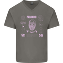 Paranoid Conspiracy Skull Mens V-Neck Cotton T-Shirt Charcoal