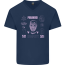 Paranoid Conspiracy Skull Mens V-Neck Cotton T-Shirt Navy Blue