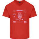 Paranoid Conspiracy Skull Mens V-Neck Cotton T-Shirt Red