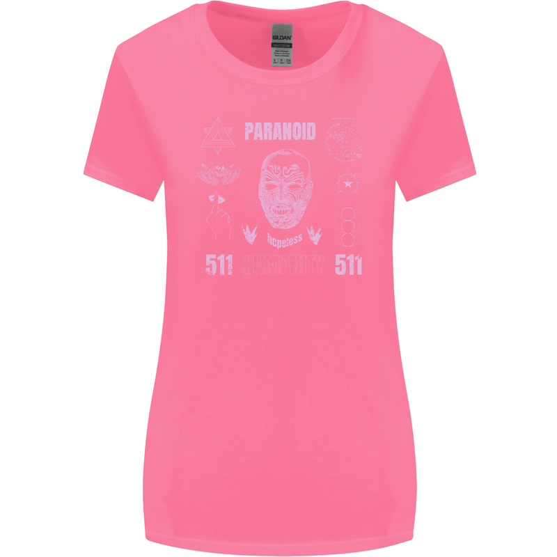 Paranoid Conspiracy Skull Womens Wider Cut T-Shirt Azalea
