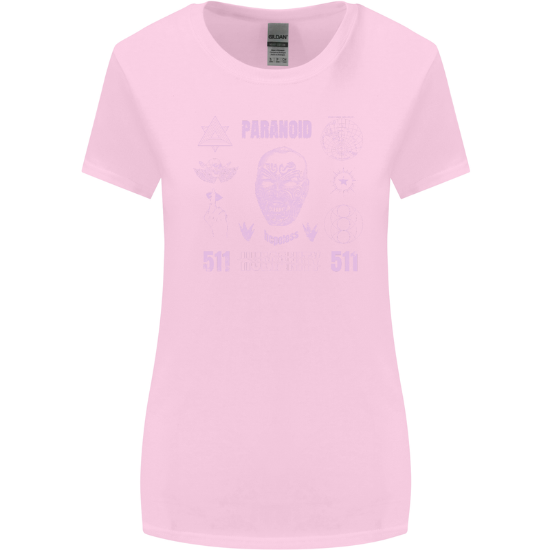 Paranoid Conspiracy Skull Womens Wider Cut T-Shirt Light Pink