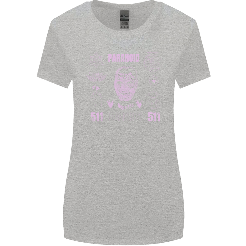 Paranoid Conspiracy Skull Womens Wider Cut T-Shirt Sports Grey