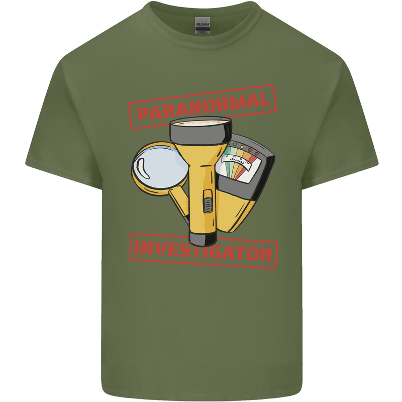Paranormal Activity Investigator Ghosts Spirits Mens Cotton T-Shirt Tee Top Military Green