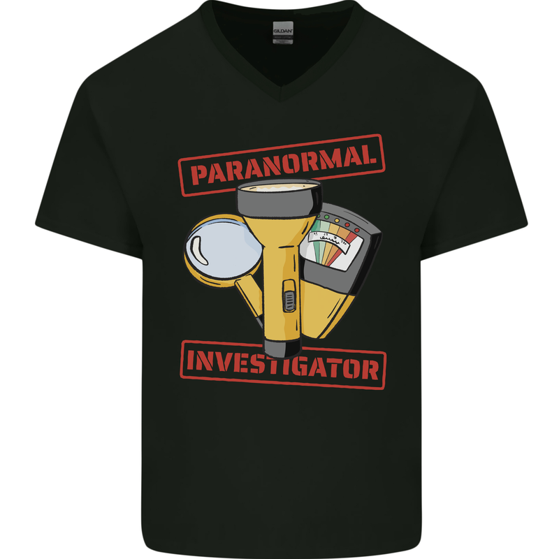 Paranormal Activity Investigator Ghosts Spirits Mens V-Neck Cotton T-Shirt Black