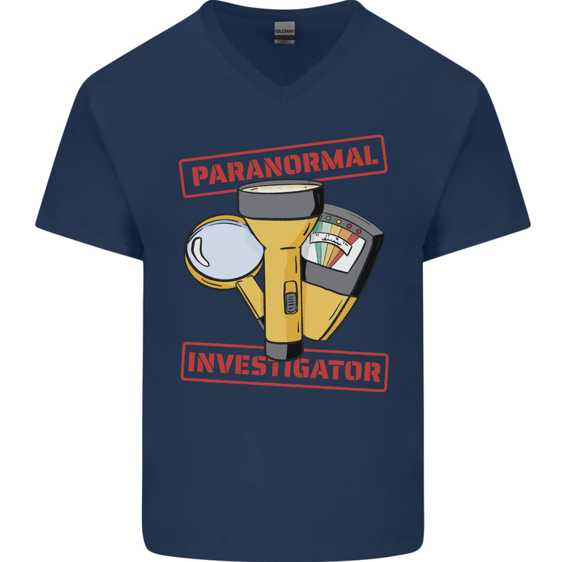 Paranormal Activity Investigator Ghosts Spirits Mens V-Neck Cotton T-Shirt Navy Blue