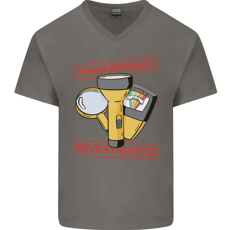 Paranormal Activity Investigator Halloween Mens V-Neck Cotton T-Shirt Charcoal