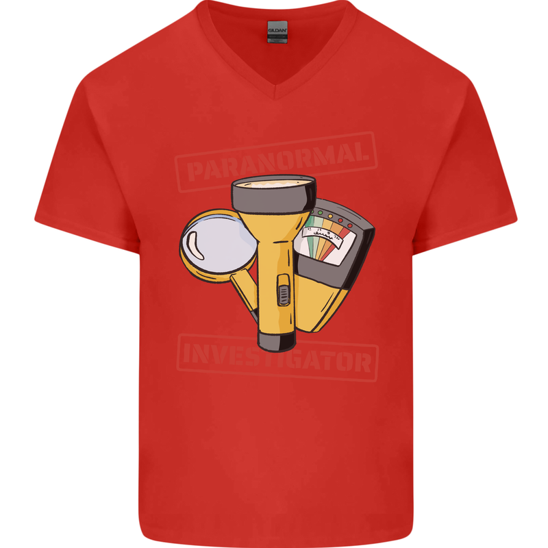 Paranormal Activity Investigator Halloween Mens V-Neck Cotton T-Shirt Red