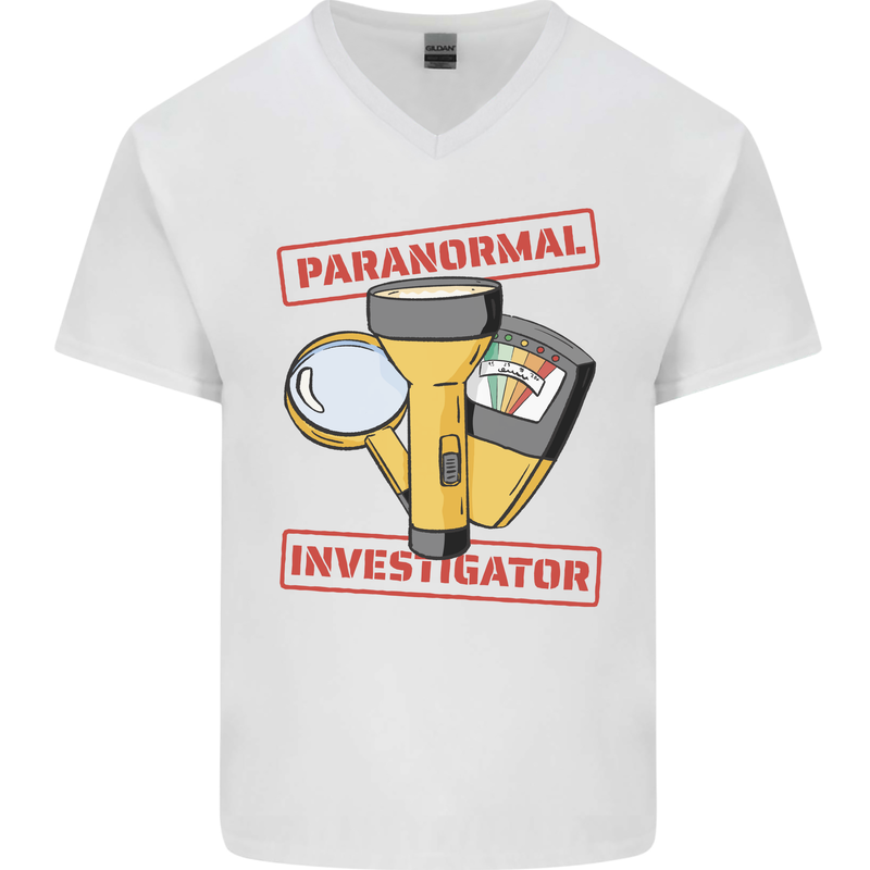 Paranormal Activity Investigator Halloween Mens V-Neck Cotton T-Shirt White