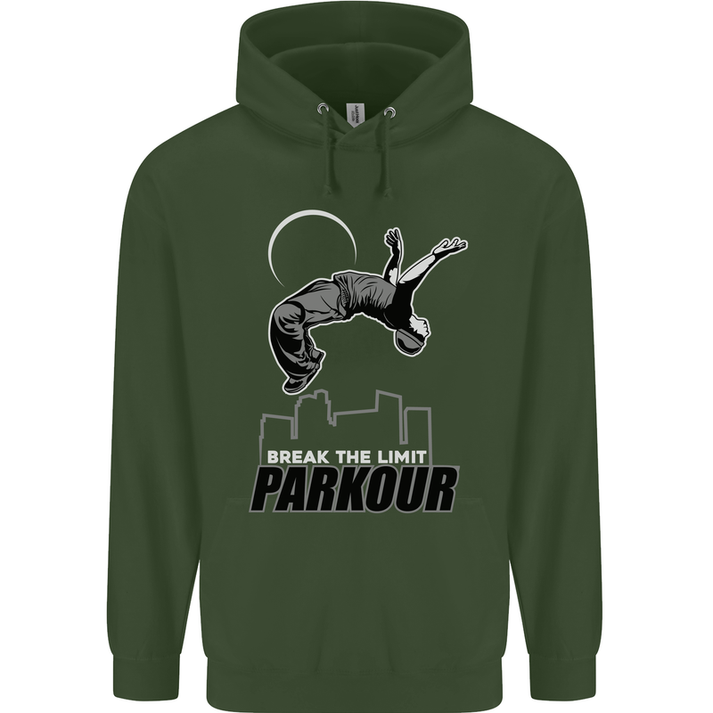 Parkour Free Running Break the Limit Mens 80% Cotton Hoodie Forest Green