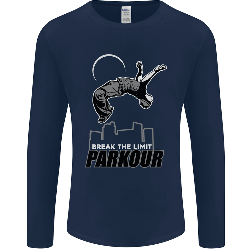 Parkour Free Running Break the Limit Mens Long Sleeve T-Shirt Navy Blue