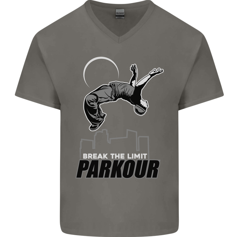Parkour Free Running Break the Limit Mens V-Neck Cotton T-Shirt Charcoal