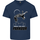 Parkour Free Running Break the Limit Mens V-Neck Cotton T-Shirt Navy Blue