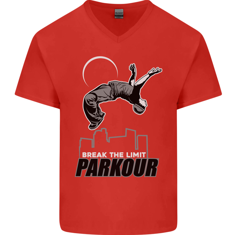 Parkour Free Running Break the Limit Mens V-Neck Cotton T-Shirt Red