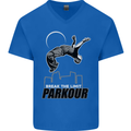 Parkour Free Running Break the Limit Mens V-Neck Cotton T-Shirt Royal Blue