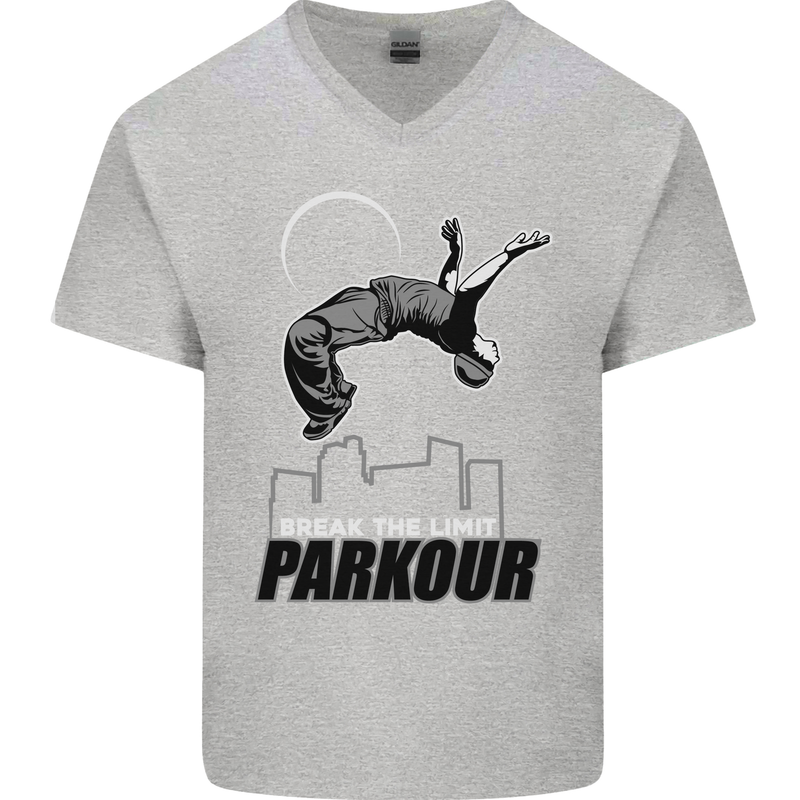 Parkour Free Running Break the Limit Mens V-Neck Cotton T-Shirt Sports Grey