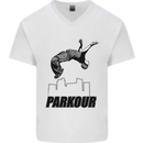 Parkour Free Running Break the Limit Mens V-Neck Cotton T-Shirt White