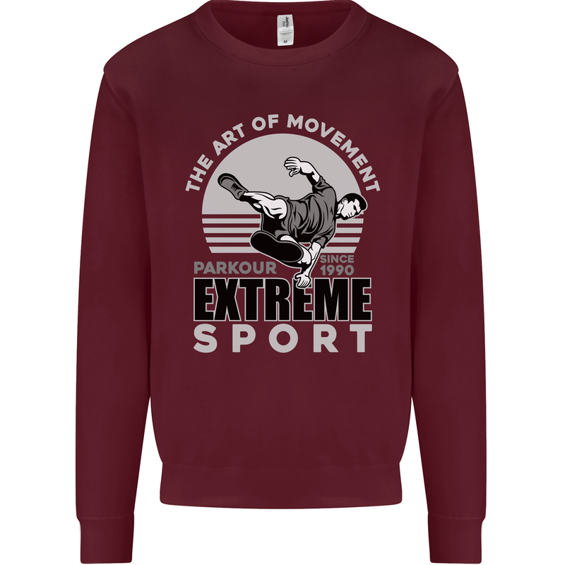 Parkour Free Running the Art of Movement Kids Sweatshirt Jumper Maroon