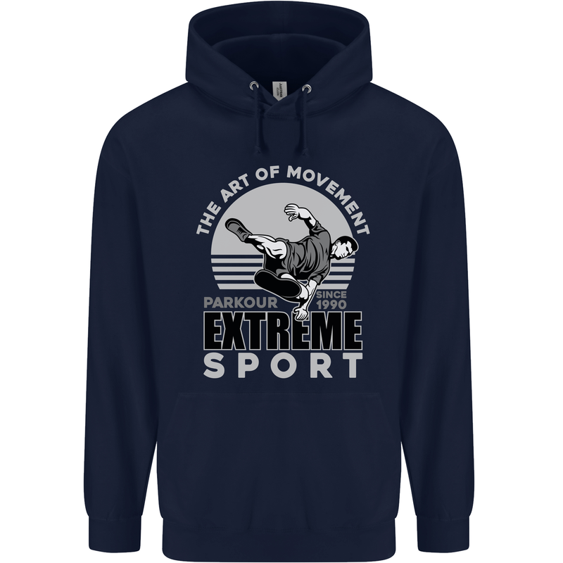 Parkour Free Running the Art of Movement Mens 80% Cotton Hoodie Navy Blue
