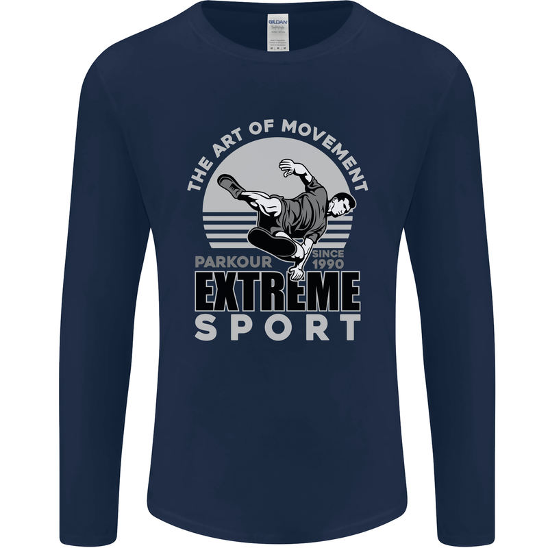 Parkour Free Running the Art of Movement Mens Long Sleeve T-Shirt Navy Blue