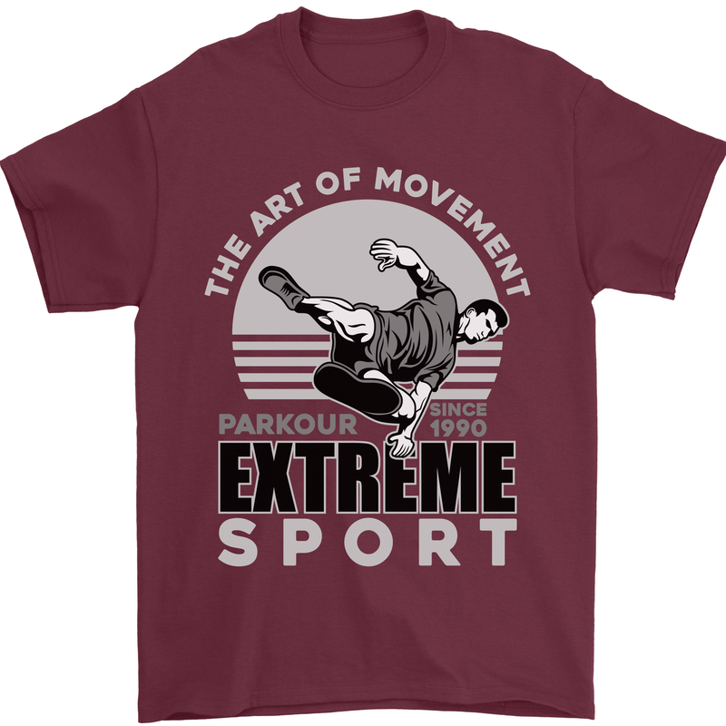Parkour Free Running the Art of Movement Mens T-Shirt Cotton Gildan Maroon