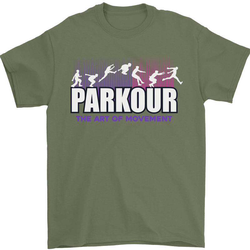 Parkour Free Running the Art of Movement Mens T-Shirt Cotton Gildan Military Green
