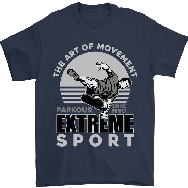 Parkour Free Running the Art of Movement Mens T-Shirt Cotton Gildan Navy Blue