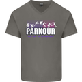 Parkour Free Running the Art of Movement Mens V-Neck Cotton T-Shirt Charcoal