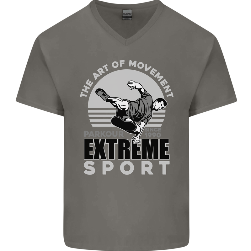 Parkour Free Running the Art of Movement Mens V-Neck Cotton T-Shirt Charcoal