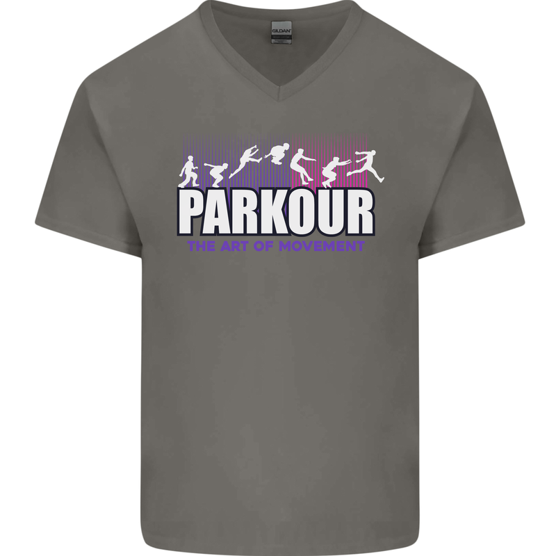 Parkour Free Running the Art of Movement Mens V-Neck Cotton T-Shirt Charcoal