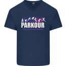 Parkour Free Running the Art of Movement Mens V-Neck Cotton T-Shirt Navy Blue