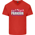 Parkour Free Running the Art of Movement Mens V-Neck Cotton T-Shirt Red