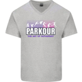 Parkour Free Running the Art of Movement Mens V-Neck Cotton T-Shirt Sports Grey