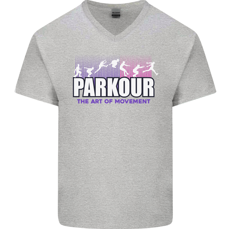 Parkour Free Running the Art of Movement Mens V-Neck Cotton T-Shirt Sports Grey