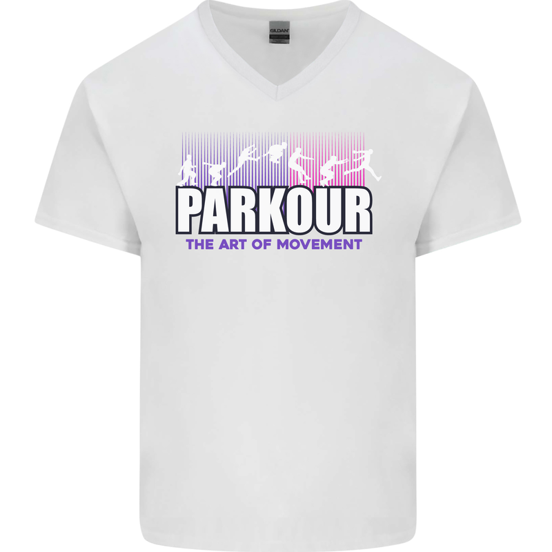 Parkour Free Running the Art of Movement Mens V-Neck Cotton T-Shirt White