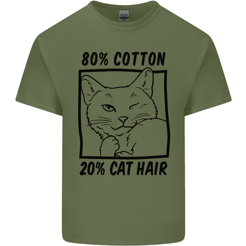 Part Cotton Part Cat Hair Funny Mens Cotton T-Shirt Tee Top Military Green