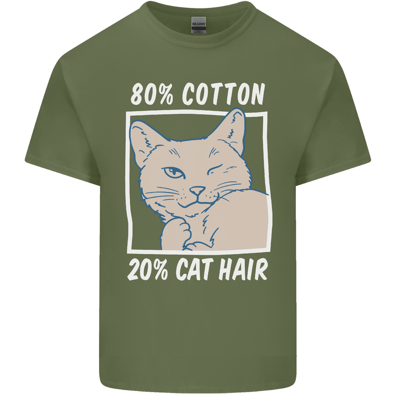 Part Cotton Part Cat Hair Funny Mens Cotton T-Shirt Tee Top Military Green
