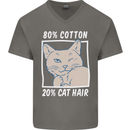 Part Cotton Part Cat Hair Funny Mens V-Neck Cotton T-Shirt Charcoal
