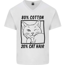 Part Cotton Part Cat Hair Funny Mens V-Neck Cotton T-Shirt White