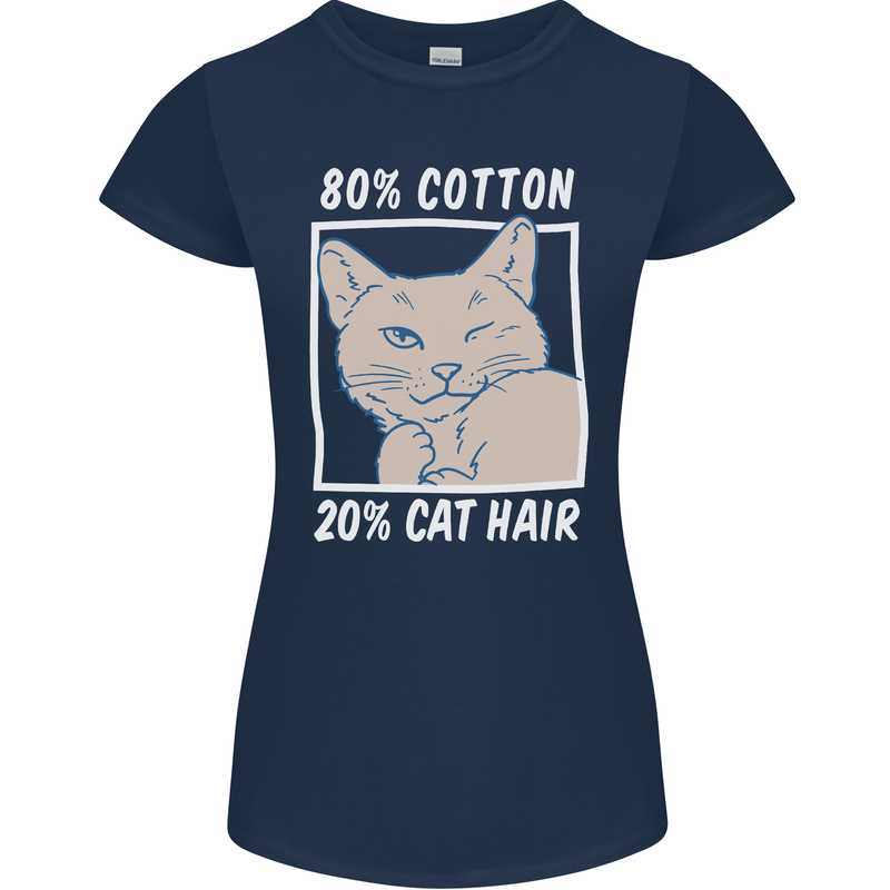 Part Cotton Part Cat Hair Funny Womens Petite Cut T-Shirt Navy Blue
